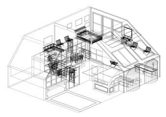Modern House Design Architect Blueprint - isolated