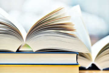 Books lying on the table in the public library
