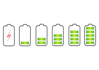 Vector illustration. Battery charge state indicator icons. Set with different levels of charge phone's battery.