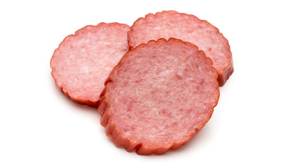 Slices of salami. Isolated on a white background.