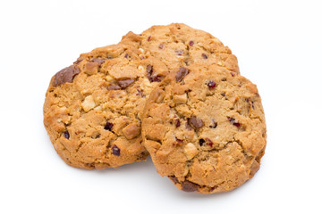 Chocolate chip cookie isolated on white background.