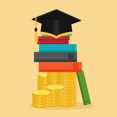 Graduate's cap and golden coin. Vector illustration. Investment in education concept.