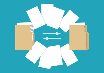Folders with documents. Vector illustration. File transfer concept.