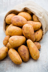 A bio russet potato wooden vintage background.