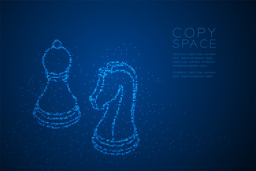 Abstract Geometric Bokeh circle dot pixel pattern Chess Knight and pawn shape, Business strategy concept design blue color illustration isolated on blue gradient background with copy space, vector
