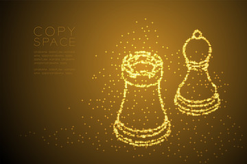 Abstract Shiny Bokeh star pattern Chess Rook and pawn shape, Business strategy concept design gold color illustration isolated on brown gradient background with copy space, vector eps 10