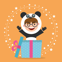 birthday card with kids in panda costume