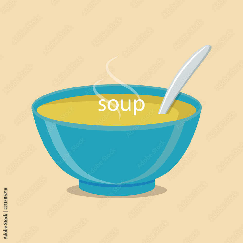 Wall mural soup with vegetables isolated on white background. vector illustration. hot bowl of soup, dish isola