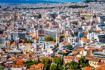 Fototapeta na wymiar Beautiful aerial view over the city of Athens in Greece on a bright summer day