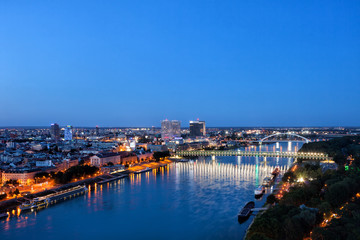 Bratislava City Blue Hour Danube River View In Slovakia