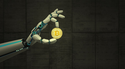 Robot Hand Golden Bitcoin