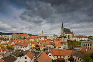 Fototapeta na wymiar Old city view in fall. Czech krumlov. Traveling through Europe. The city in Czech Republic, sights.
