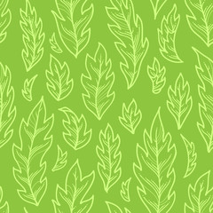 Vector seamless green pattern of leaves.