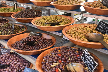 Market stall with olives