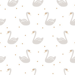 Swan cute kids simple seamless vector pattern.
