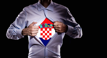 Tifoso della Croazia su fondo nero - 211588380