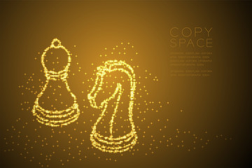 Abstract Shiny Bokeh star pattern Chess Knight and pawn shape, Business strategy concept design gold color illustration isolated on brown gradient background with copy space, vector eps 10