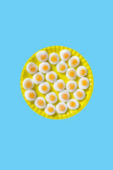 egg jelly candy in a graphic representation, pop minimal contemporary mood, unhealthy but tasty sweets