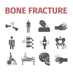 Bone Fractures icons. Treatment. Infographic. Vector illustrations