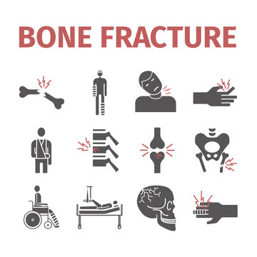 Bone Fractures icons. Treatment. Infographic. Vector illustrations