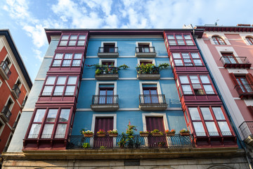 Fototapeta na wymiar vintage house buildings at Bilbao old town, Spain