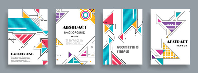 Covers templates set with graphic geometric elements. Applicable for brochures, posters, covers and banners. Vector illustrations.