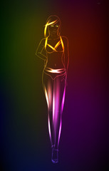 Hand-drawn fashion model from a neon. A light girl's. Fashion illustration.