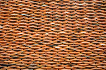 Close up view of interlocking clay roof tiles on a temple roof in Asia