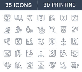 Set Vector Line Icons of 3D Printing.