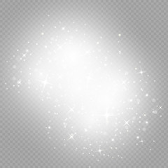 White sparks glitter special light effect. Vector sparkles on transparent background. Sparkling magic dust particles.
