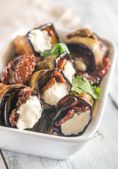 Aubergine rolls with cream cheese and sun-dried tomatoes