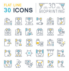 Set Vector Line Icons of 3D Bioprinting.