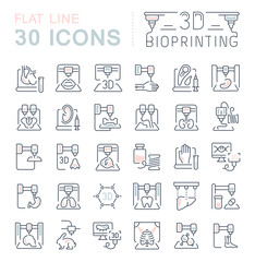 Set Vector Line Icons of 3D Bioprinting.