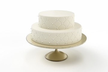 basic wedding cake on plate isolated white background