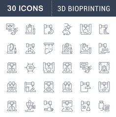 Obraz na płótnie Canvas Set Vector Line Icons of 3D Bioprinting.