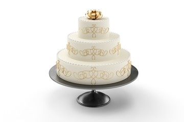 wedding cake on plate isolated white background
