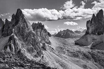 Dolomites, black and white landscape