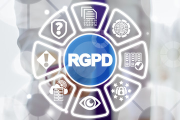 RGPD, Spanish, French and Italian version of GDPR. General Data Protection Regulation. The...