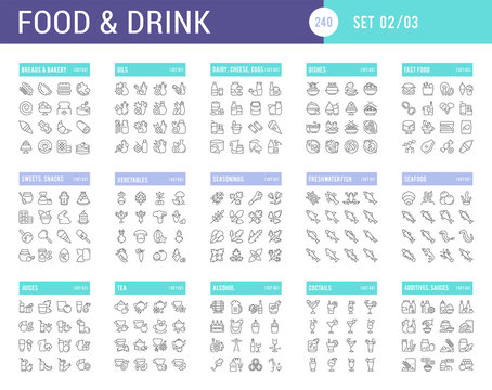Collection Linear Icons of Food and Drinks