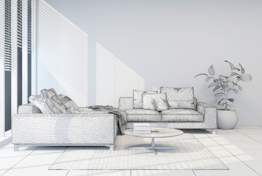 Monochromatic white living room interior mockup