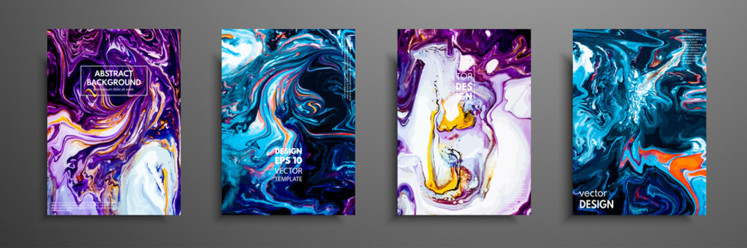 Mixture of acrylic paints. Liquid marble texture. Fluid art. Applicable for design cover, presentation, invitation, flyer, annual report, poster and business card, desing packaging. Modern artwork.