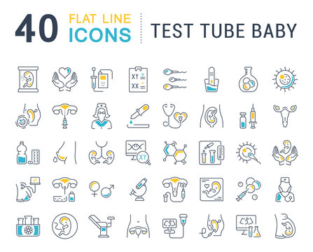 Set Vector Line Icons of Test Tube Baby.