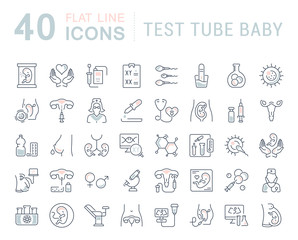 Fototapeta na wymiar Set Vector Line Icons of Test Tube Baby.