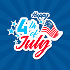 Happy 4th of July with USA flag, Independence Day Greeting Card Vector illustration. Typography design.