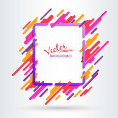 Violet and red frame on white background. Dynamic motion of geometric shapes. Spray paint. Futuristic abstract image. Template for the design of packaging, books, banners, invitations. Vector.