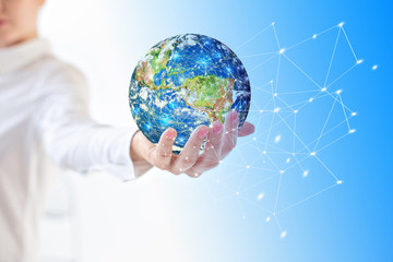 Earth from Space in hands, globe in hands Best Internet Concept of global business from concepts series. Elements of this image furnished by NASA. 3D illustration.