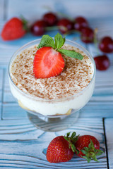Dessert with a slice of strawberries