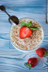 Dessert with a slice of strawberries