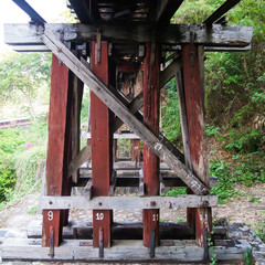 Fototapeta na wymiar old wood structure of dead railways bridge