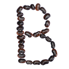 The letter B is made of beans. Symbol of the English alphabet of beans on a white background.